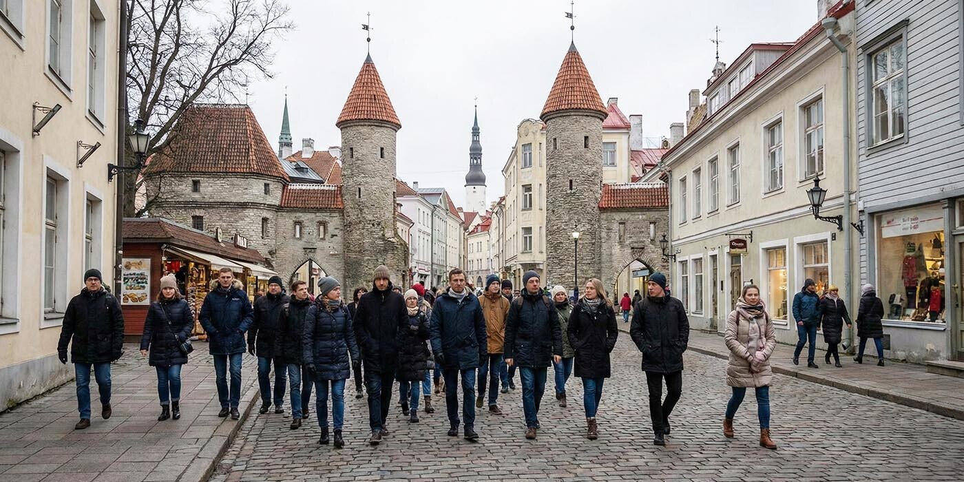 group of tourists in tallinn